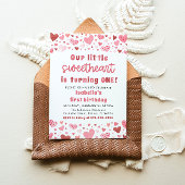 Roze Rode Harten Kleine Liefje Eerste Verjaardag Kaart