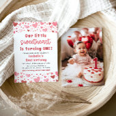 Roze Rode Harten Kleine Liefje Eerste Verjaardag Kaart