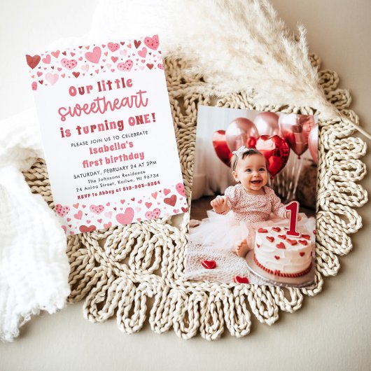 Roze Rode Harten Kleine Liefje Eerste Verjaardag Kaart