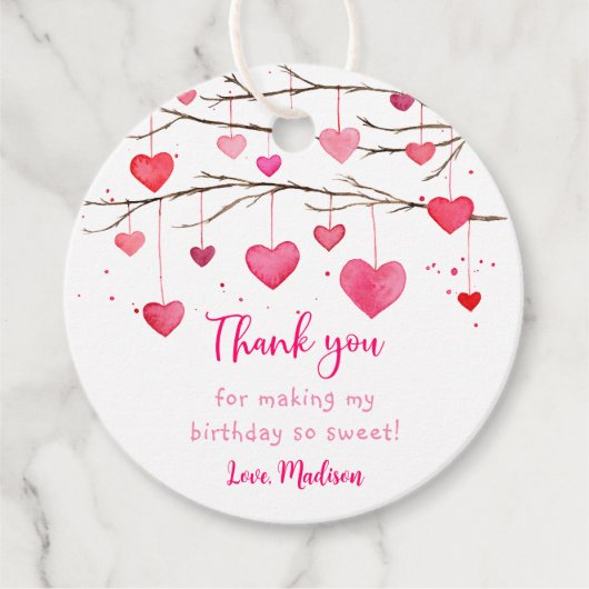 Roze rode harten lieverd verjaardag bedankjes labels (Voorkant)