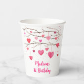 Roze rode harten lieverd verjaardag papieren bekers (Achterkant)