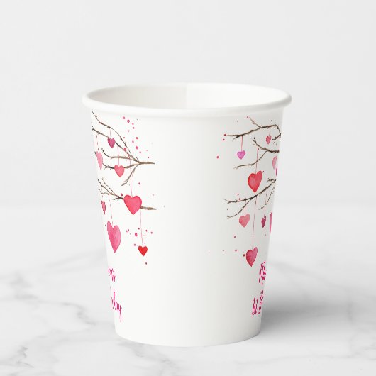 Roze rode harten lieverd verjaardag papieren bekers (Links)