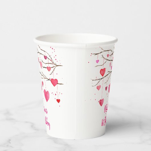 Roze rode harten lieverd verjaardag papieren bekers (Rechts)
