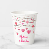 Roze rode harten lieverd verjaardag papieren bekers (Voorkant)