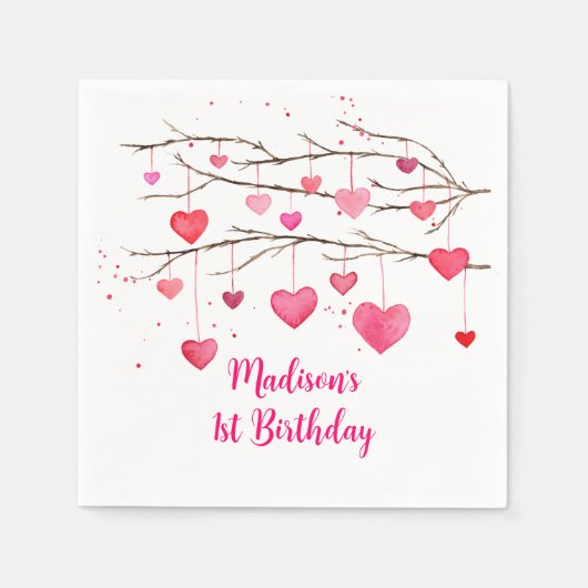 Roze rode harten lieverd verjaardag servet (Voorkant)