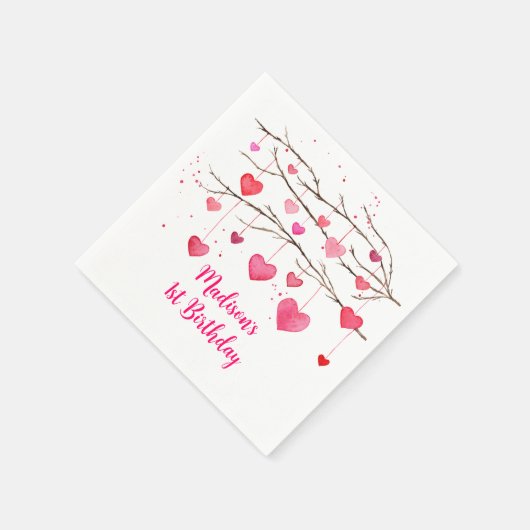 Roze rode harten lieverd verjaardag servet (Hoek)