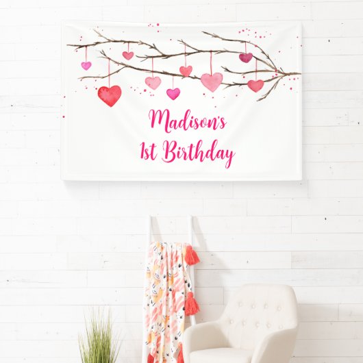 Roze rode harten lieverd verjaardag spandoek (Insitu)