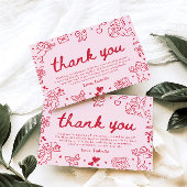 Roze Rode Harten Met de Hand Getekende Valentijn B Bedankkaart