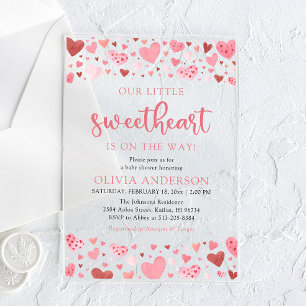 Roze Rode Harten Onze Kleine Liefje Baby shower Acryl Uitnodigingen