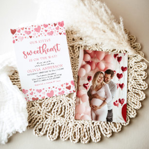 Roze Rode Harten Onze Kleine Liefje Baby shower Kaart