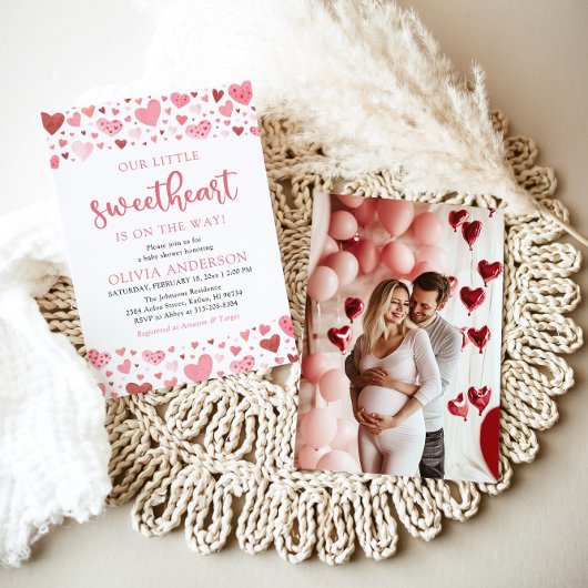 Roze Rode Harten Onze Kleine Liefje Baby shower Kaart