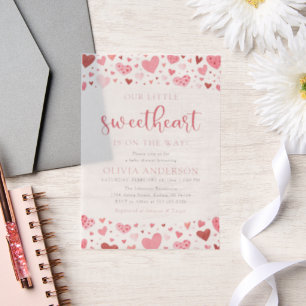 Roze Rode Harten Onze Kleine Liefje Baby Shower Vellum Uitnodigingen