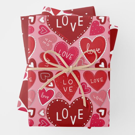 Roze rode harten — Papier met vulling Reeks 3 vel (In situ)