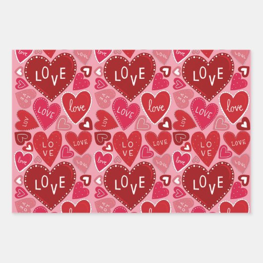 Roze rode harten — Papier met vulling Reeks 3 vel (Voorkant)