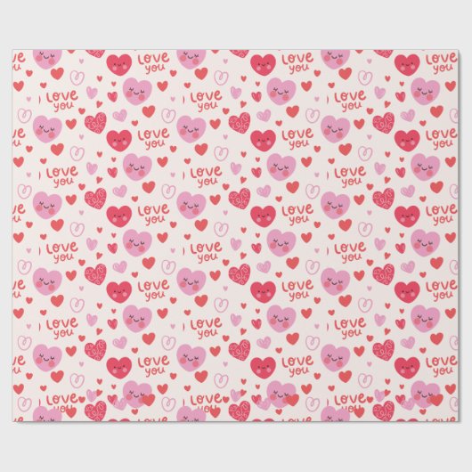  roze rode harten patroon cadeaupapier (Vlak)