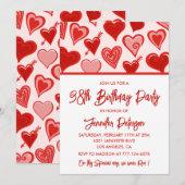 Roze Rode Harten Patroon Eenvoudige 38e verjaardag Kaart (Voorkant / Achterkant)