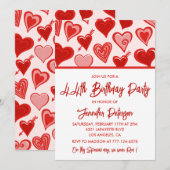 Roze Rode Harten Patroon Eenvoudige 44ste verjaard Kaart (Voorkant / Achterkant)