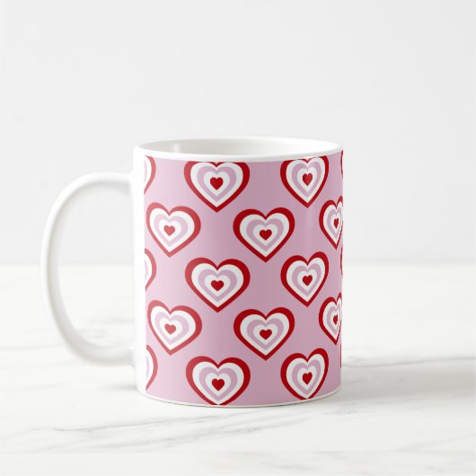 Roze rode harten patroon koffiemok (Links)