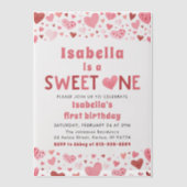 Roze Rode Harten Sweet Een Valentijn Eerste Verjaa Vellum Uitnodigingen (Voorkant)