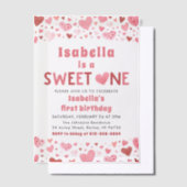 Roze Rode Harten Sweet Een Valentijn Eerste Verjaa Vellum Uitnodigingen (Offset)