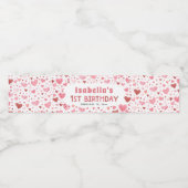 Roze Rode Harten Valentijn Eerste Verjaardagsfeest Waterfles Etiket (Enkel label)