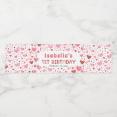 Roze Rode Harten Valentijn Eerste Verjaardagsfeest Waterfles Etiket (Enkel label)