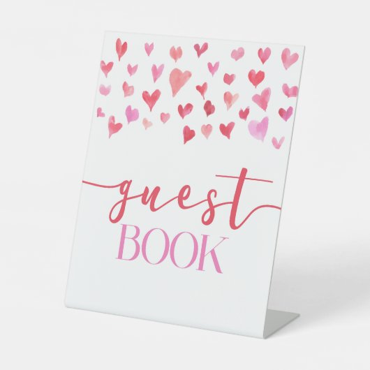 Roze Rode Harten Valentijn Gastenboek Feestbord Reclamebord Met Voetstuk (Voorkant)