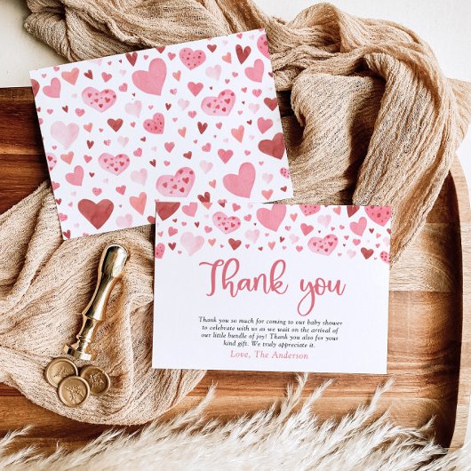 Roze Rode Harten Valentijn Sweetheart Baby shower Bedankkaart