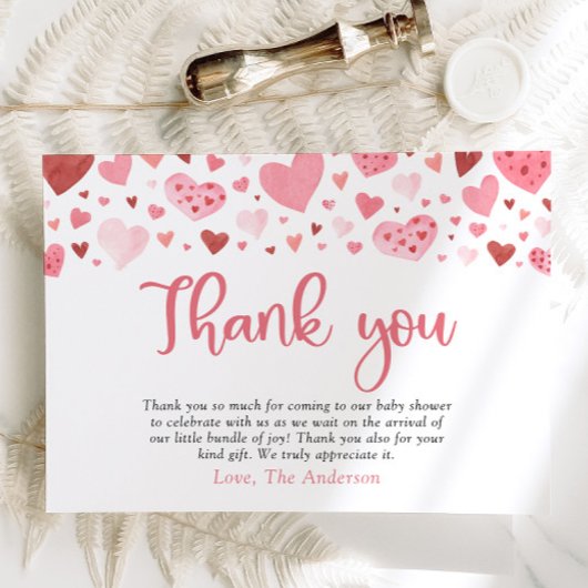 Roze Rode Harten Valentijn Sweetheart Baby shower Bedankkaart