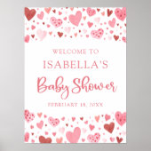 Roze Rode Harten Valentijn Sweetheart Baby shower Poster (Voorkant)