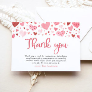 Roze Rode Harten Valentijnsdag Liefje Baby Shower Bedankkaart