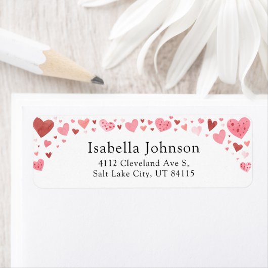 Roze rode harten Valentijnsdag retouradres Etiket (Insitu)