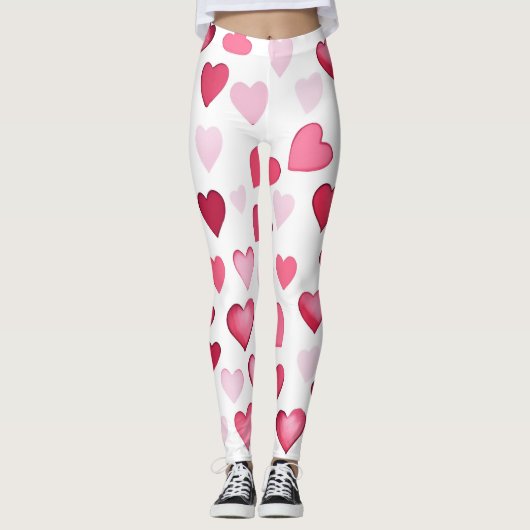Roze Rode Harten Valentijnse Patroon Leggings (Voorkant)