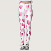 Roze Rode Harten Valentijnse Patroon Leggings (Voorkant)