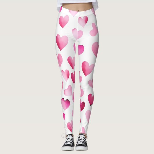 Roze Rode Harten Valentijnse Patroon Leggings (Voorkant)
