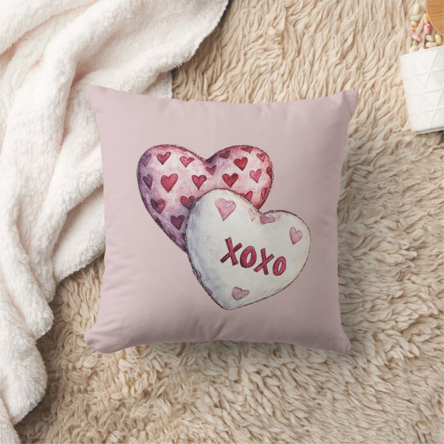 Roze Rode Harten XOXO Kussen (Deken)
