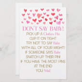 Roze rode harten zeggen geen Baby shower spel Briefpapier (Voorkant / Achterkant)