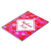 Roze rode hartpatronen Glitter Monogram Naam Notitieboek (Linkerzijde)