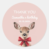 Roze & Rode Herten Dank u | Woodland Birthday Ronde Sticker (Voorkant)