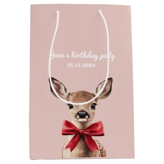 Roze & Rode Herten Gift Bag | Verjaardagsfeest in Medium Cadeauzakje (Voorkant)