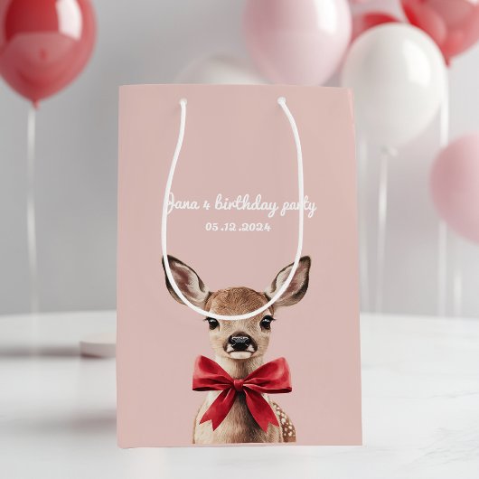 Roze & Rode Herten Gift Bag | Verjaardagsfeest in  Medium Cadeauzakje