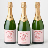 Roze & Rode Kersen Bachelorette Champagne Label Sparkling Wijnetiket (Flessen)