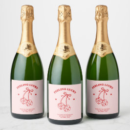 Roze & Rode Kersen Bachelorette Champagne Label Sparkling Wijnetiket