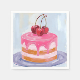Roze Rode Kersen Cake Aquarel Schilderij Servet