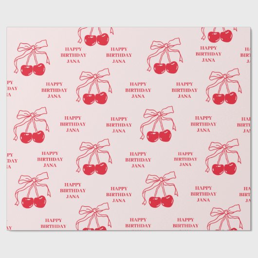 Roze & Rode Kersen Gelukkige Verjaardag Cadeaupapier (Vlak)