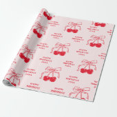 Roze & Rode Kersen Gelukkige Verjaardag Cadeaupapier (Uitgerold)