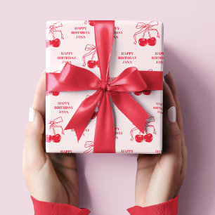 Roze & Rode Kersen Gelukkige Verjaardag Cadeaupapier