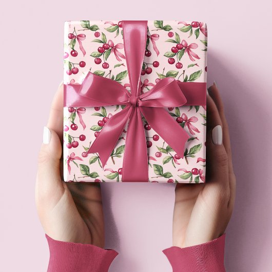 Roze & Rode Kersen Gelukkige Verjaardag Cadeaupapier