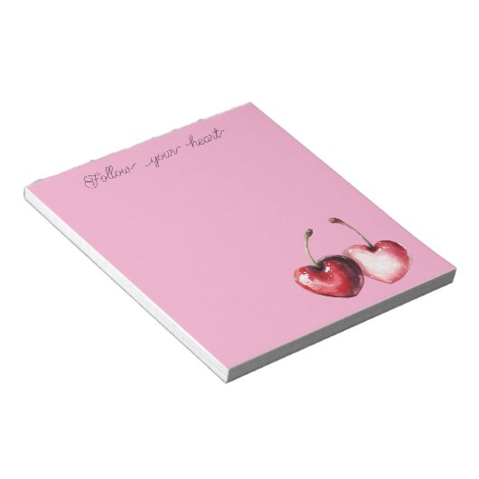 Roze Rode Kersen Harten Notitieblok (Schuin)