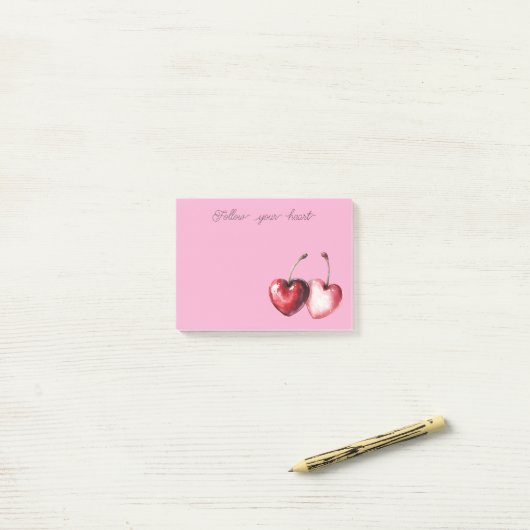 Roze Rode Kersen Harten Post-it® Notes (Op bureau)
